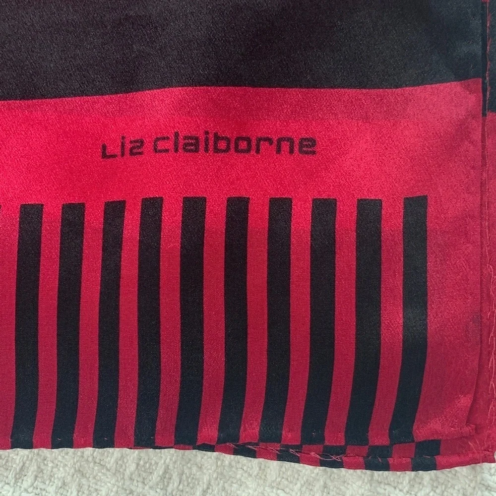 Liz Claiborne vintage silk scarf black and red stripes